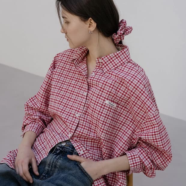 틸아이다이 Ray overfit check skirt_RED