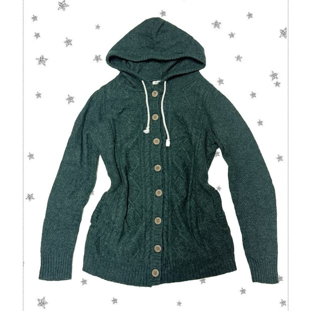 모리 딥말차 니트 후드 가디건