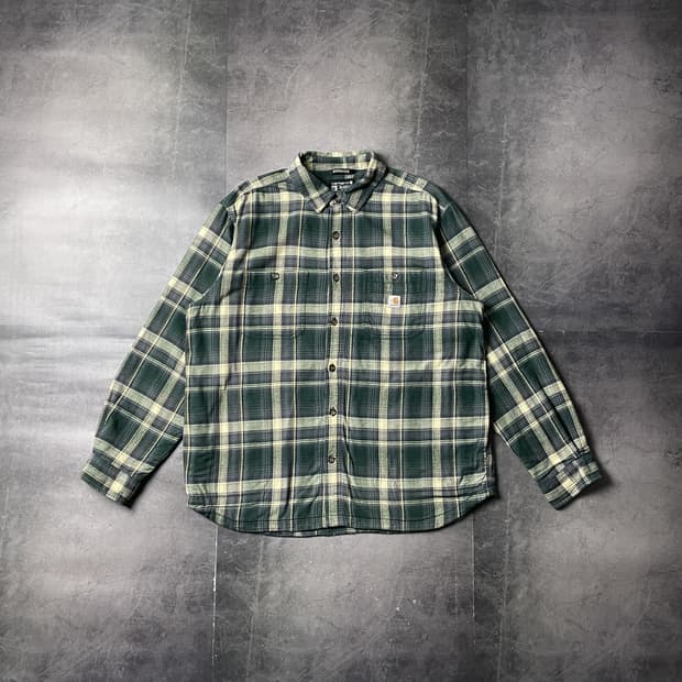 CARHARTT 칼하트 빈티지 그린 체크 기모 셔츠 워크자켓 A00833