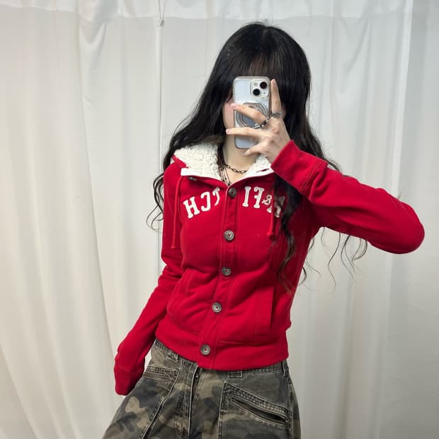 Abercrombie Red Fleece Hood Jacket