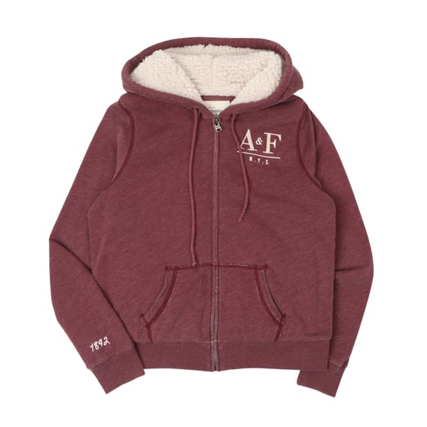 아베크롬비 버건디 쉐르파 후드집업