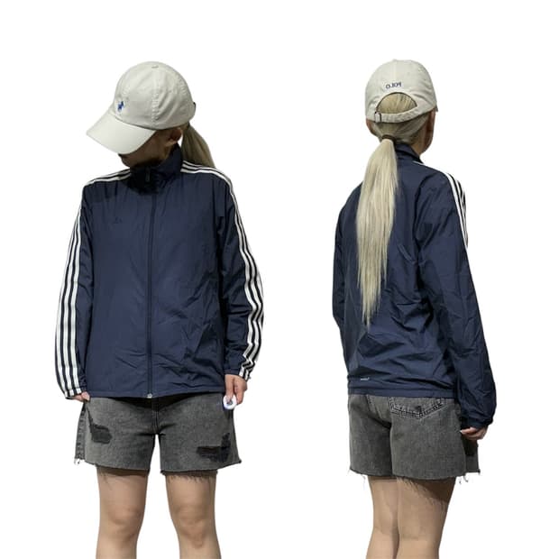 아디다스 네이비 화이트 삼선 바람막이 트랙 자켓 L