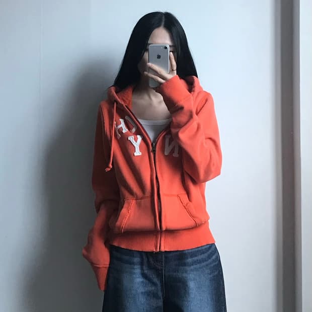 아베크롬비 y2k 와투케 헤비코튼 오렌지 후드집업