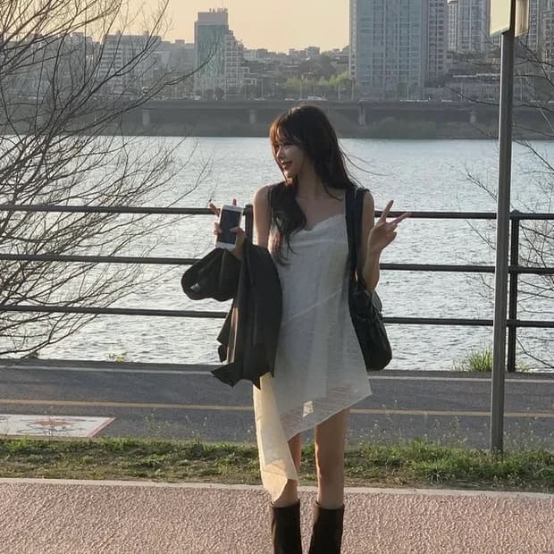 Soand 언발란스 도트 쉬폰 원피스