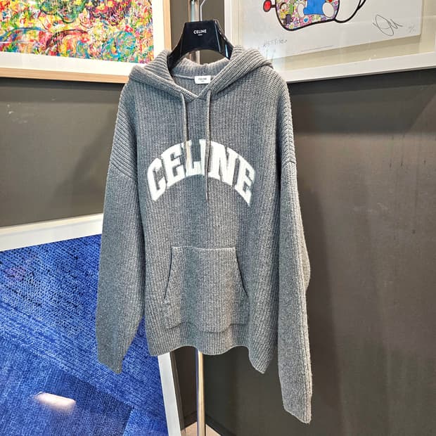 셀린느 립드 울 후드 스웨터 미디움 그레이 후드티