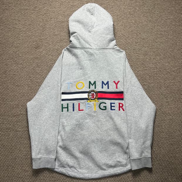 타미힐피거 컬렉션 오버핏 빅로고 후드집업 그레이 L