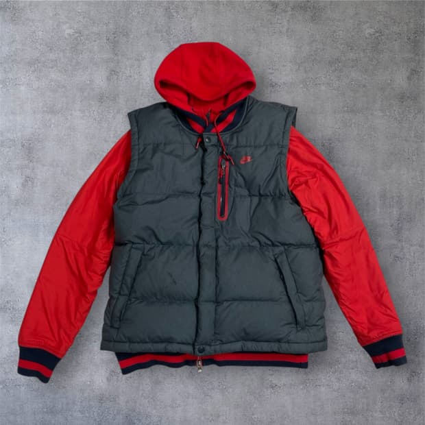 나이키 Nike 레드 그레이 디팬더 3in1 패딩 베스트 후드집업 100