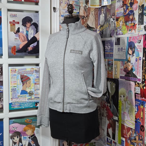 아디다스 그레이 슬림핏 코튼 집업