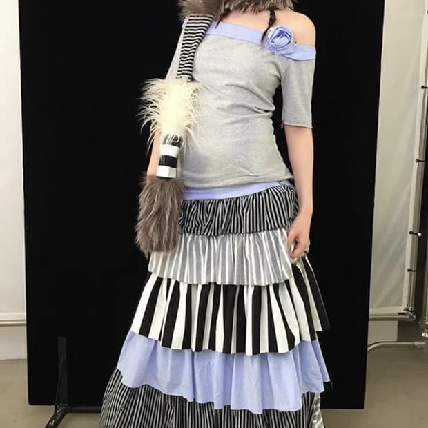 중국브랜드 체크 캉캉 롱스커트 (샵페어리,코이세이오깔)