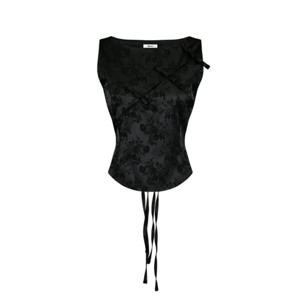 카시코 리본 패널드 슬리브리스 블랙