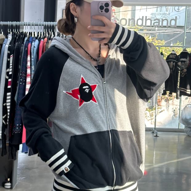 베이프 자수 스타사루 래글런 후드집업