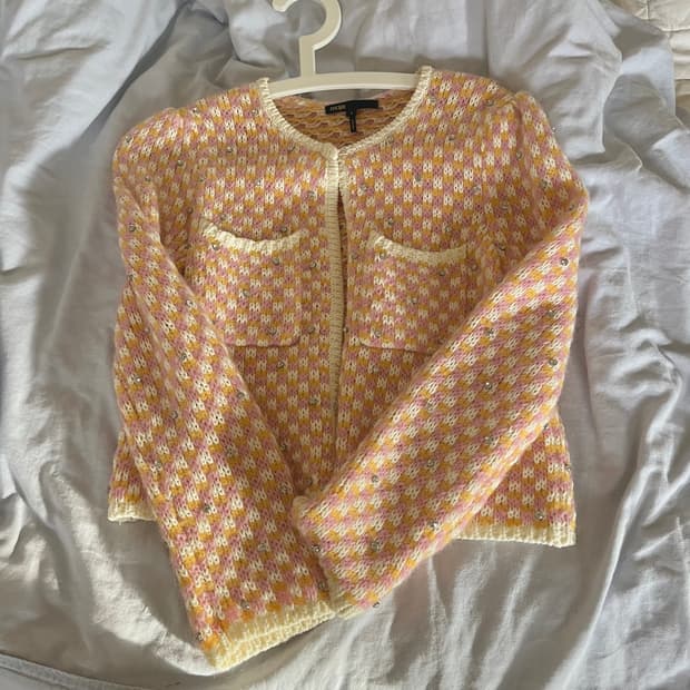 마쥬 라인스톤 핑크 니트 가디건