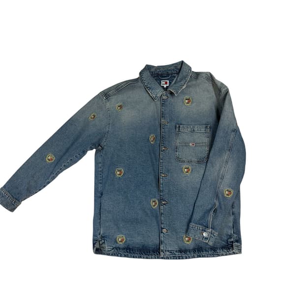 타미힐피머 로고 패턴 세미 롱 청자켓