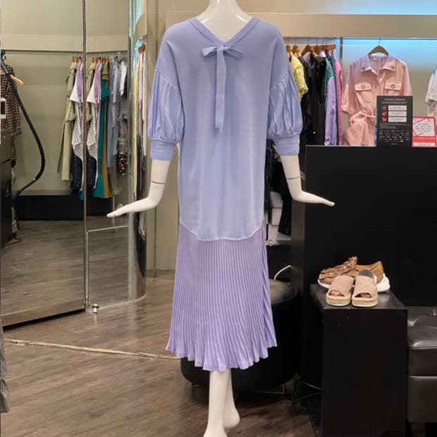 한섬 오즈세컨 435000원 플리츠블록 드레스 