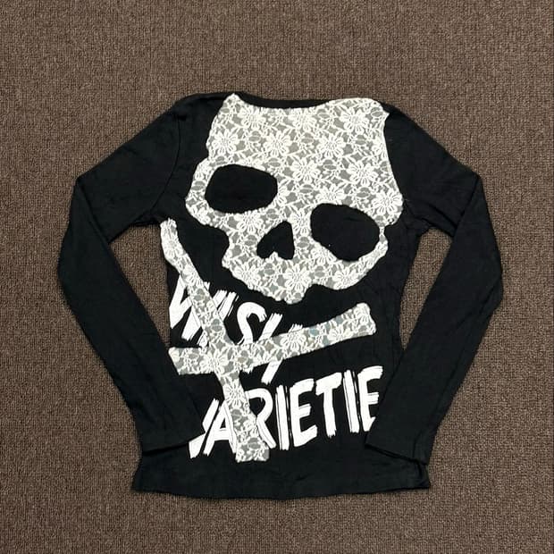 M)garnet Y2K 빈티지 스컬 레이스 시스루 롱슬리브