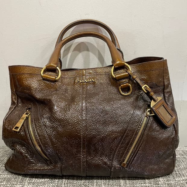 프라다 비텔로 샤인 토트백 브라운 정품