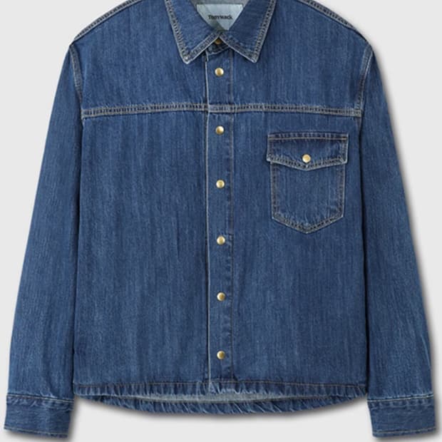 TONYWACK 원포켓 크롭 데님 셔츠 자켓 블루 미드블루