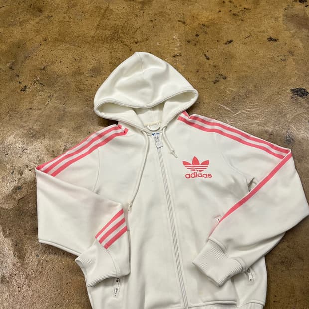 아디다스 화이트 핑크 흰핑 후플 후드집업 90