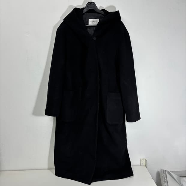 우먼FREE SOWOOL 소울 블랙 여우모피 후드 울코트