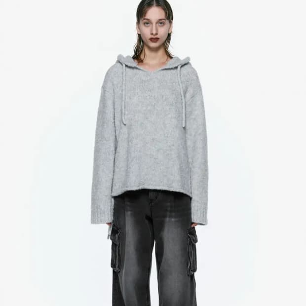 인사일런스우먼 오버사이즈 후드 니트 LIGHT GREY
