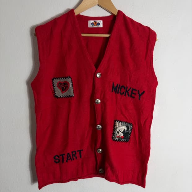 빈티지 미키마우스 니트 조끼 레드(Free)