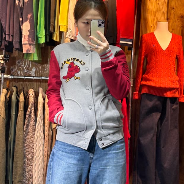 M MLB 세인트루이스 카디널스 레드 배색 바시티 자켓