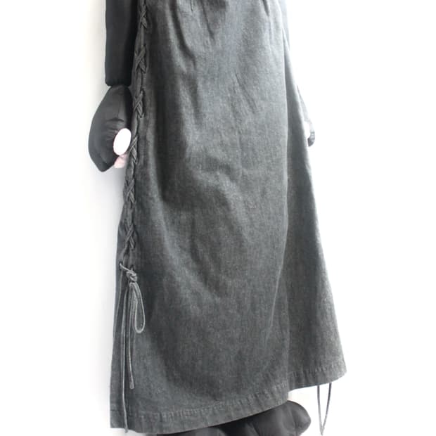 JPN side strap faded black denim skirt
