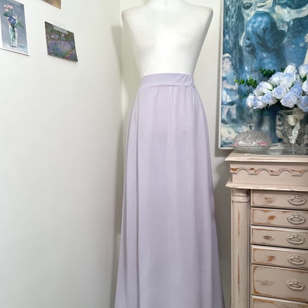 lavender flare long banding skirt