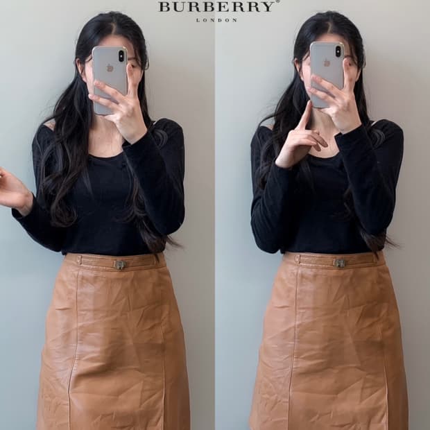 버버리 블루라벨 레더 스커트 