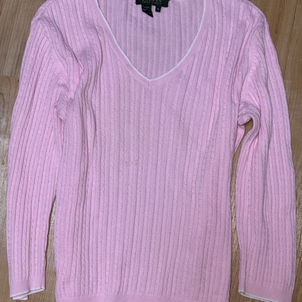 랄프로렌 브이넥 니트 흰핑 꽈배기 빈티지