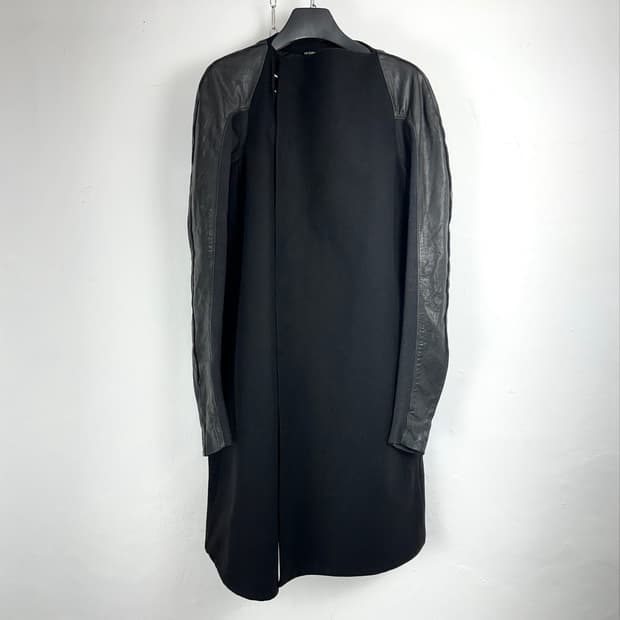 Rick Owens Wool Leather Sleeve Long Coat