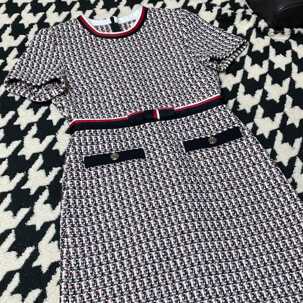 마쥬 멀티컬러 벨티드 트위드 원피스 36