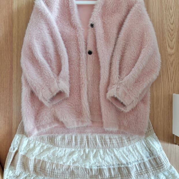 오네갸루 히메갸루 핑크 퍼 아우터 대장 가디건 아우터 빈티지