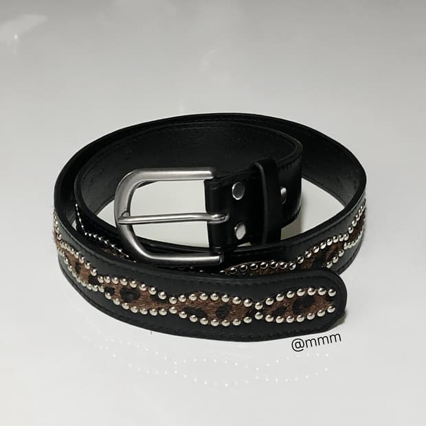 다이아 스터드 호피 송치털 벨트