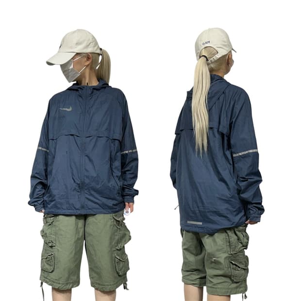 나이키 네이비 오버핏 바람막이 후드 트랙 자켓 L