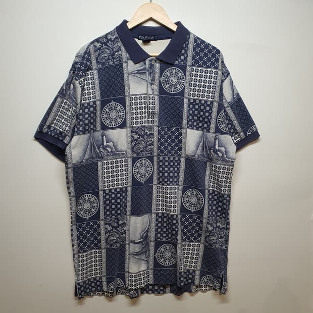 노티카 네이비 패턴 반팔 폴로티