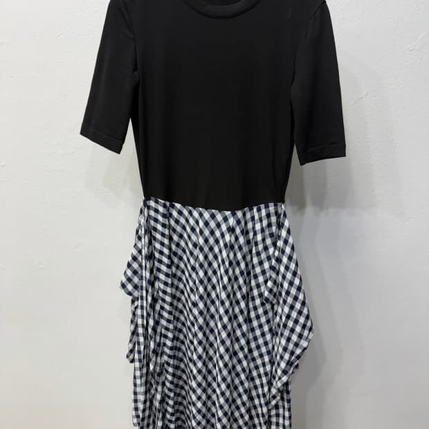 정품) 마쥬 블랙 체크 믹스 원피스 1