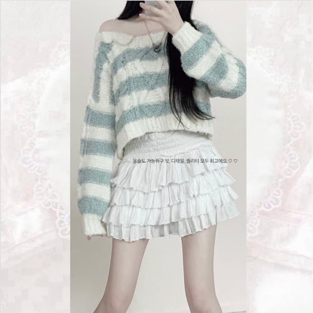 리즈리사 핑크 리본 고전 니트