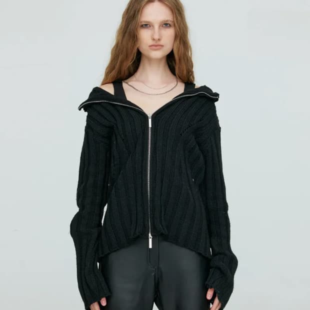 나체 니트 집업 블랙