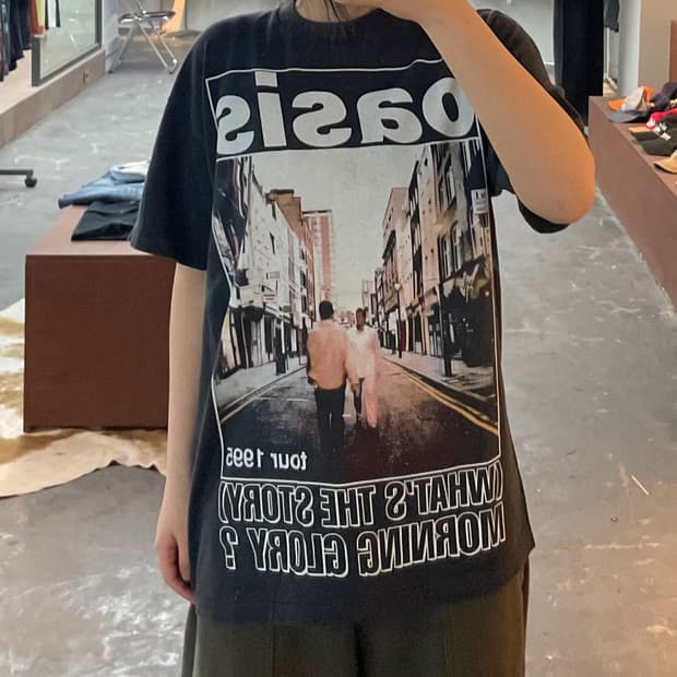 빈티지 오아시스 밴드 투어 프린팅 반팔 H2770