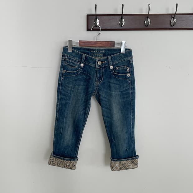 버버리 36,55 롤업 노바 체크 데님 7부 팬츠 바지