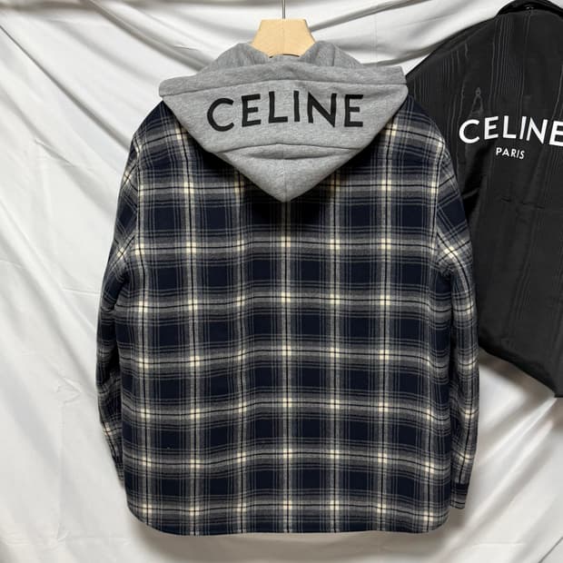 [S+급/오버핏44] 셀린느 체크 코튼 후드 오버셔츠 자켓