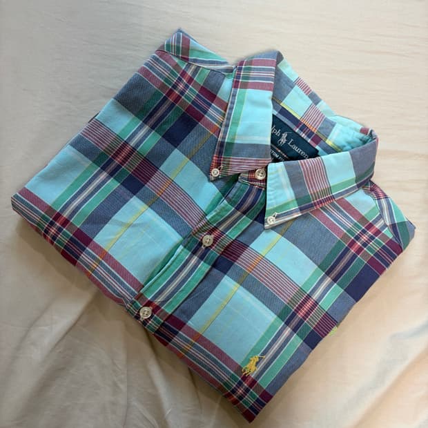 L) 두산 폴로 랄프로렌 반팔 체크 셔츠 민트