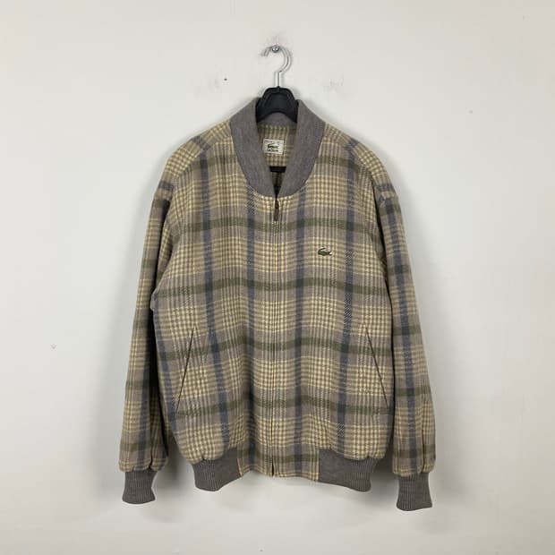 라코스테 빈티지 체크 울 누빔 블루종 자켓 점퍼 M