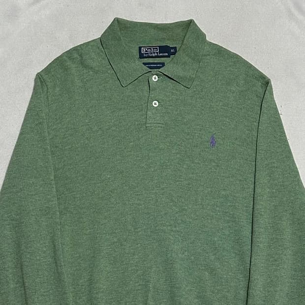 XL 폴로랄프로렌 라이트 그린 메리노 울 카라 니트