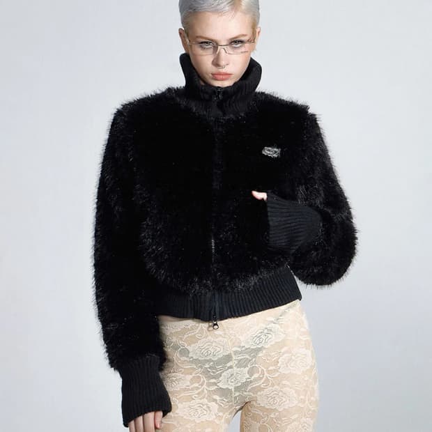 Sculptor Faux Fur Zip-Up Jacket Black