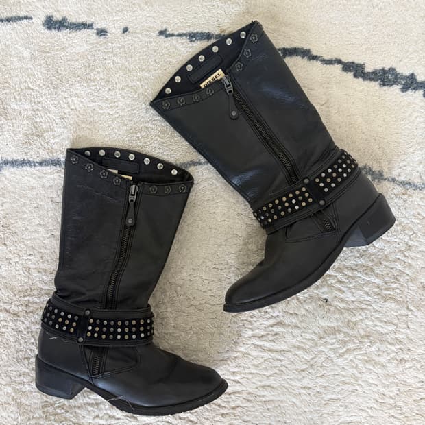 Diesel Studded Leather Biker Boots