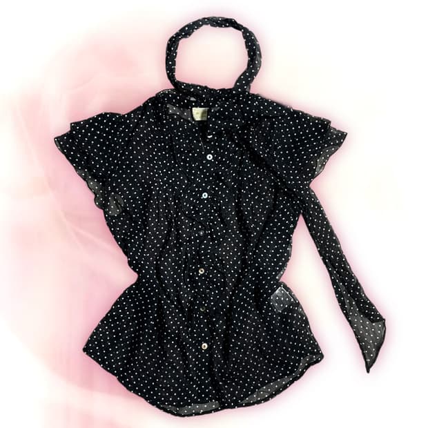 JP vintage polka dot black blouse