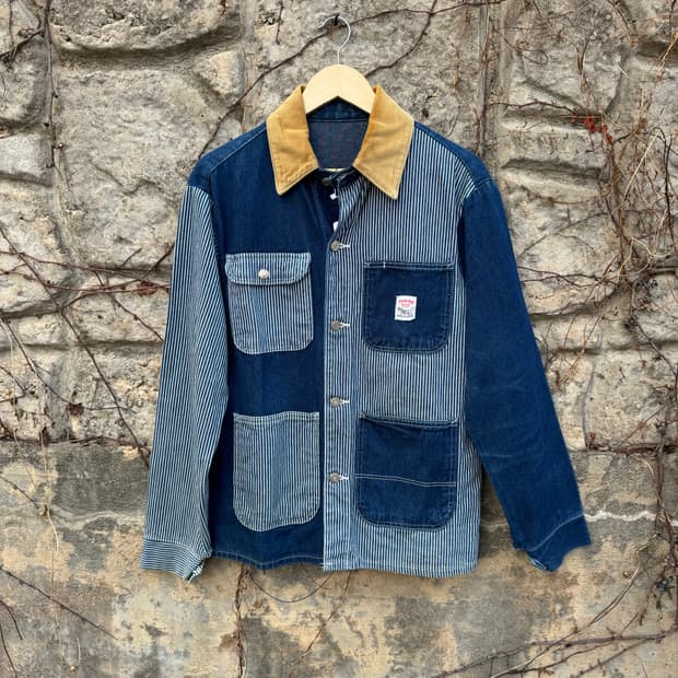90s 포인터 히코리 대님 코듀로이 카라 데님 초어 워크 자켓