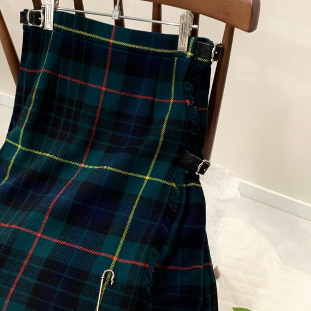 스코틀랜드 울 100 타탄 딥그린 스커트
